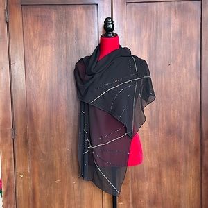 60s Black Chiffon Rhinestone Scarf Wrap